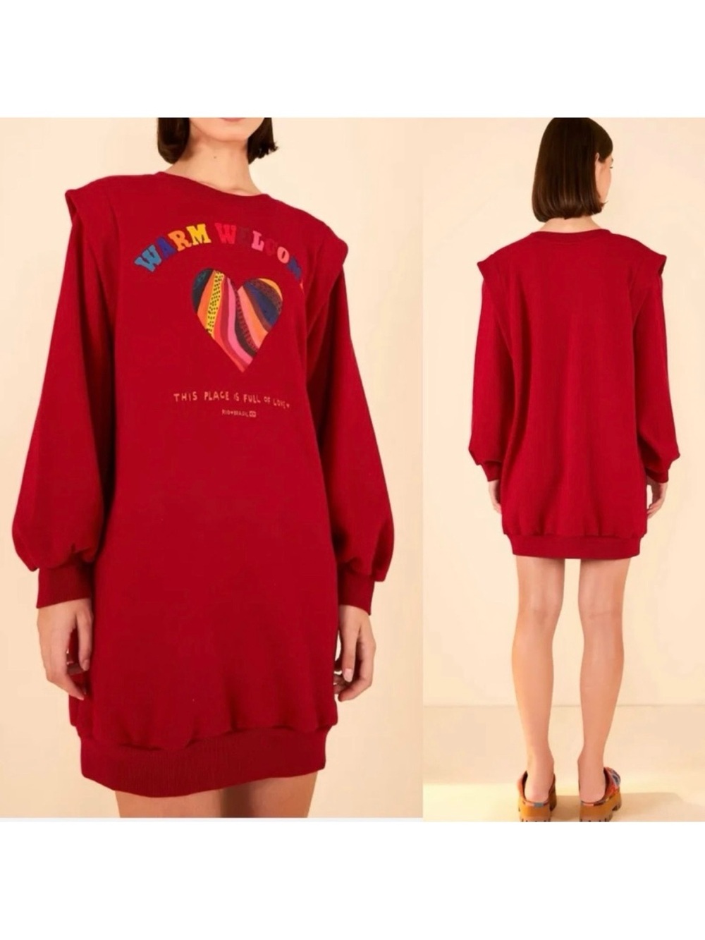 Farm Rio X Anthropologie Warm Welcome Sweatdress Sweatshirt Dress Burgundy Red